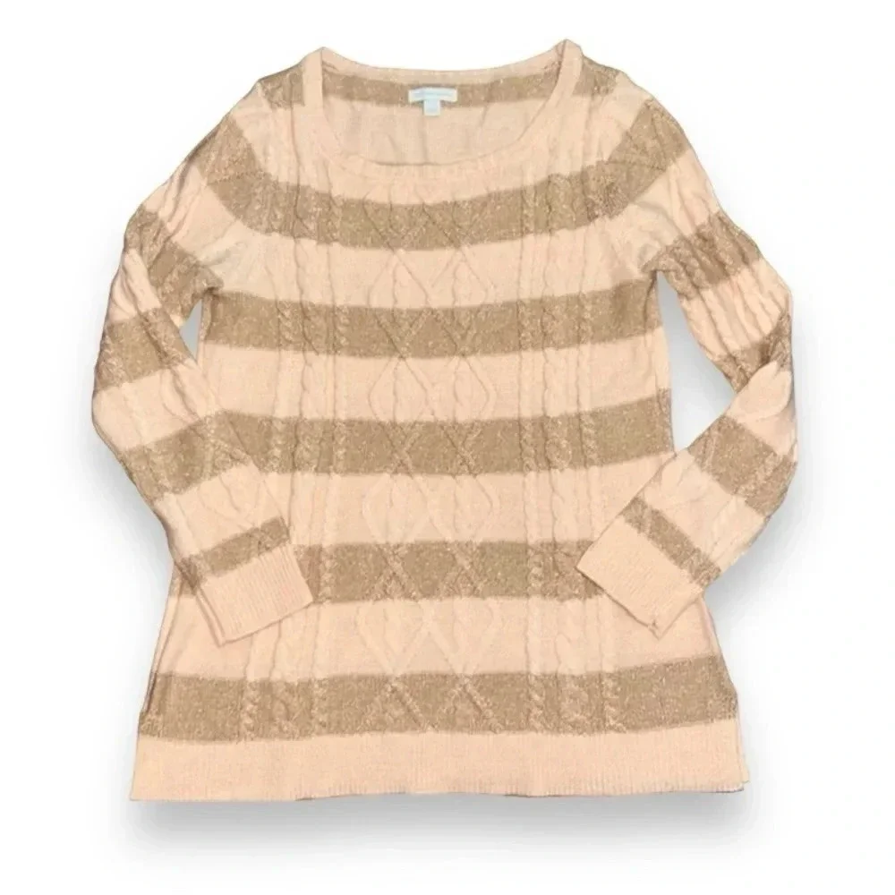 New York & Company Metallic Pink and Gold Striped Knit Sweater Size Large - Picture 6 of 6